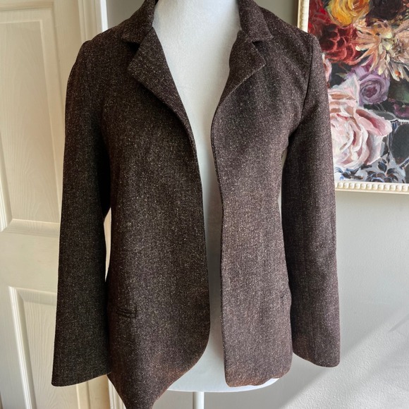 Silence + Noise Womens XS Brown Tweed Blazer Open Front Career Minimalist Casual - Picture 1 of 7